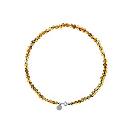 Genuine Amber Necklace for Women - Hand-Assembled Baltic Sea Amber Beads - With Sterling Silver Clasp - 16 inches - Green
