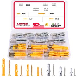 210pcs Rawlplug and Screw Set, Leryati 7 Sizes Wall Fixings Screws Rawl Plugs and Screws, Plastic Drywall Wall Anchors and Screws Kit, Screws and Wall Plugs Set for Wall Hanging and MountingTV Mount