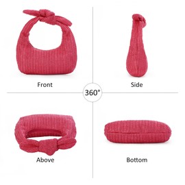 Fecialy Women Bow Purse Straw Summer Clutch Bag Beach Woven Handbags Vacation Tote Formal Party Wedding 2024 New, Rose Red, One Size