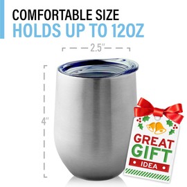 BROVINO Stainless Steel Wine Glasses with Lid (Set of 4) - 12 oz Double Walled Insulated Outdoor Wine Tumblers - 100% Unbreakable & Stemless - Drinkware Set for: Wine, Coffee, Water