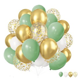 ZOOYOO 50pcs Balloons 12 Inch Sage Green Gold White Confetti Latex Balloons for Boho Weddings,Birthdays,Baby & Bridal Showers, Neutral Theme Party Decorations