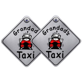 Tek Automotive Grandad's Taxi Car Sign | Twin Pack | Funny Grandad Gifts | 5.5" x 5.5" with Suction Cup | Grandad Present | Highly Visible Car Sign | Novelty Gifts for Grandad
