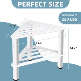 Corner Shower Stool for Shaving Legs, Metal Shower Foot Stool for Inside Shower- Shower Foot Rest Bench with Storage Shelf, Waterproof Non-Slip Shower Chair for Bathroom Spa, White