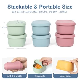 AOEDEO 6 pcs 10 oz Silicone Snack Containers for Kids Silicone Food Storage Containers with Lids, Reusable Small Snack Container, Stackable Silicone Toddler Lunch Box for Daycare, School and Travel