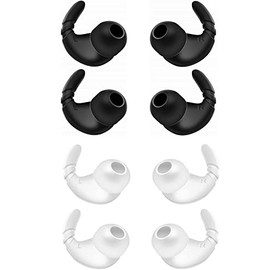 Rqker Sports Anti-Slip Stabilizers Fins Wing Earhooks Compatible with Most in-Ear Earbuds 4mm to 6mm Nozzle Attachment, 4 Pairs Anti-Slip Anti-Lost Soft Earbuds Hooks, Black/White
