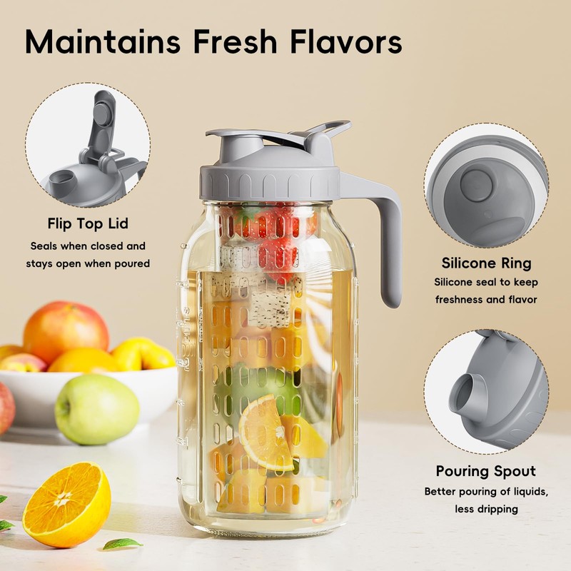 64 oz Fruit Water Infuser Pitcher, Heavy Duty Wide Mouth