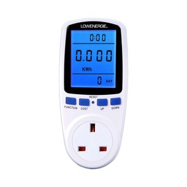 LOWENERGIE UK Plug-in Power Meter Energy Monitor AC 240V 13A Max with backlit LCD Display for Power Consumption Cost Meter Watt Voltage Amp Calculator Analyzer (2 PACK)