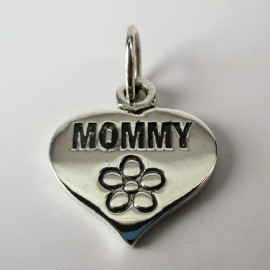 Brown County Silver Sterling Silver MOMMY HEART Charm for Bracelet PENDANT Baby Shower Gift FLOWER