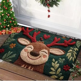 Christmas Door Mat Outdoor Indoor - Non-Slip Reindeer Carpet Mat for Holiday Entryway