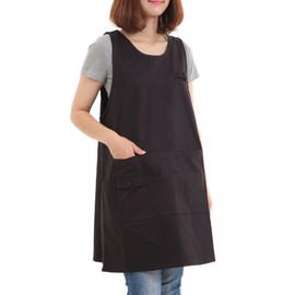Aness #n989 Short Apron, Chino Apron, Plain, Simple, Mini Length, Cafe Apron, Shoulder Strap or Side Buttons, Pockets Included, Cotton Material, Cooking, Gardening, Shop Apron -