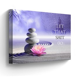 Bathroom Decor Canvas Wall Art Funny Bathroom Sign Wall Decor Zen Lotus Flower Stone Sand Spa Painting for Bathroom Yoga Room Purple Bathroom Artwork Framed 16"x24"