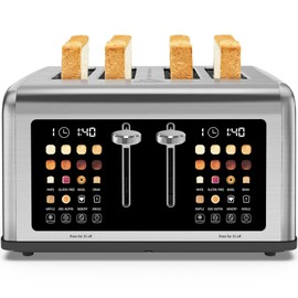 4 Slice Toaster Touch Screen, Stainless Steel Toasters Digital Timer, Dual Control Panel Toasters, 8 Shade Settings 6 Bread Types for Bagel, Cancel, Defrost 1650W