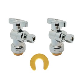 HQMPC Angle Stop Valve, 1/2" Ptc x 1/4" No Lead Compression Push Fit Angle Shut Off Water Valve with Disconnect Clip, Push-to-Connect, PEX, Copper, CPVC 2Pcs …