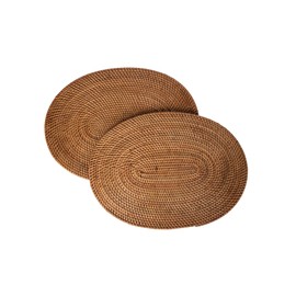Loma Oval Rattan Placemat, Set of 2 Pieces, Honey-Brown