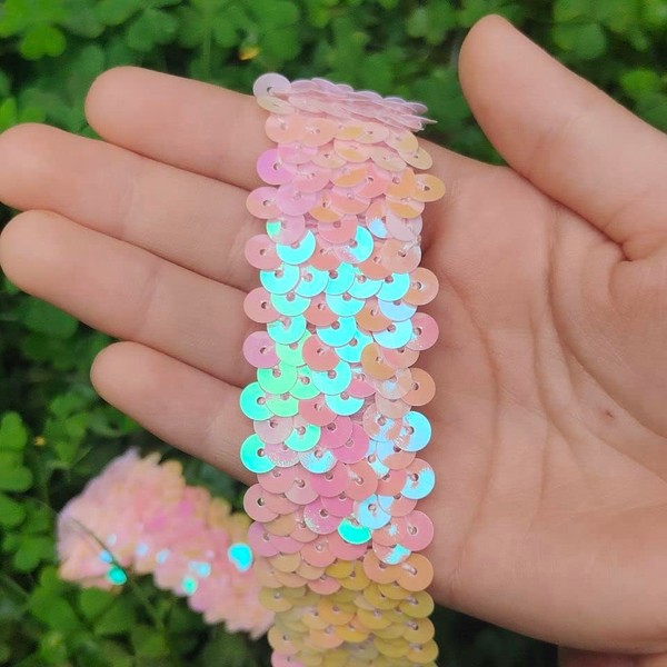 Length10 Yards，Wide 1.1 Inch Elastic Sequin Ribbon Trim for Sewing