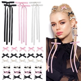 Ribbon Hair Clips, Set of 33, Bowknot, Hairpins, Mini Flowers, Rapunzel Style, Cute, Small, Girls, Hair Accessories, Bangs Clip, Recitals, Events, Graduations, Birthdays