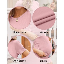 Ekouaer Women's Maternity Dress Short Sleeve Summer Dresses Casual Pregnancy Dress Ribbed Maternity Fashion S-XXL, pink
