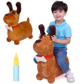 INPANY Bouncy Brown Dog Hopper Toy 2 Year Old Boy, Toddler Plush Bouncing Horse Hopper, Ride on Animal Bouncer, Inflatable Riding Cool Birthday Gifts 3 4 Yr Girls