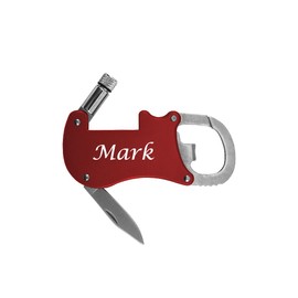 Promotional Multi Function Tool With Knife, White Led Light, Clip & Bottle Opener Free Engraving. (Red)