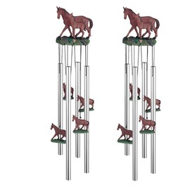 2-PC Gift Set ICE ARMOR 23" Long Round Top Brown Horse with Foal Wind Chime Figurine Statue Sculpture Ornament Decoration Home/Room/Garden Decor for Housewarming, Holidays, Christmas Special