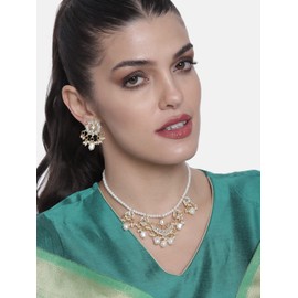 Aheli Indian Fashion Gold Plated White Kundan Studded Long Necklace Earring Jewellery Set Gift for Women