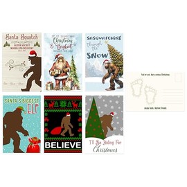 Santa Squatch Super Secret Woodland Delivery - Holiday Christmas Themed Post Cards (24 included) Greeting Mutipack Bulk Lot Stamp Postcards for Mailing - Sasquatching Through The Snow