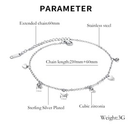 Glintara Anklet for Women, Adjustable Anklets for Women, Summer Beach Ankle Bracelet, Double Anklet Zircon, Multilayer Anklets, Waterproof Foot Clip, Ankle Chain, Foot Jewellery, Stainless Steel Stone