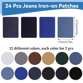 Iron-On Patches, 12.5 x 9.5 cm, Jeans, Iron-On Patches, Jeans Patches for Iron-On Inside, Iron-On Patches for Clothing, Hole Repair and Decoration 24 Sheets