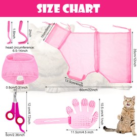 Patelai 5 Pcs Cat Bathing Bag Set Cat Grooming Bag Adjustable Pet Shower Net Muzzles Nail Clipper Tick Remover Tool Massage Brush(Pink)