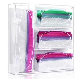 Plastic Bag Holder, Ziplock Bag Storage Organizer Acrylic Plastic Bag Organizer Drawer & Wall-Mount Zip Bag Organizer for Sandwich, Snack, Quartz, Gallon/Freezer