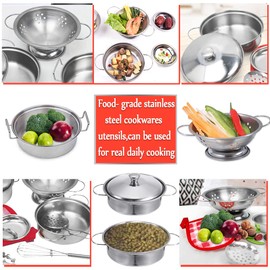 Rupnoflbui Kids Kitchen Pretend Play Toys,Mini Play Kitchen Accessories Set with Stainless Steel Pots and Pans, Cooking Utensils Cookware for Girls and Boys Aged 3 Years and up, 11Pieces