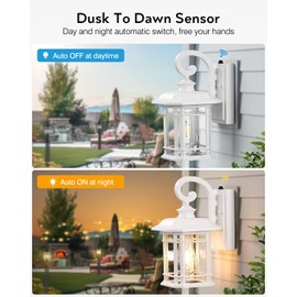 VIANIS White Exterior Lighting Fixtures, 2 Pack Porch Lights Outdoor, Outdoor Wall Lights Dusk to Dawn, Anti-Rust Outdoor Lighting for House, Porch, Garden, Doorway, Seed Tempered Glass