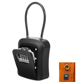 Key Lock Box Portable Outdoor Lock Box for Keys with Removable Chain, Weatherproof 4-Digit Combination Key Safe for Home Garage AirBnb Office, No Installation Require