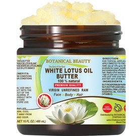 Botanical Beauty WHITE LOTUS OIL BUTTER 100% Natural 16 Fl.oz.- 480 ml. White Lotus Essential Oil in Shea Nut Butter for FACE, SKIN, BODY, HAIR, NAILS. Beauty Skin Moisturizer Oil Butter