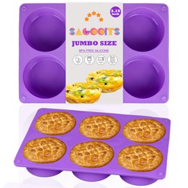 SAGOOITS 2 Pcs 6-Cavity Silicone Egg Molds for Oven Baking, 3.15 Inch Non-Stick Muffin Top Pans/Whoopie Pie Pan, Round Baking Molds for Breakfast Sandwiches Muffin Top