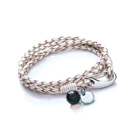 Tribal Steel Winter White Leather Bracelet for Women - Ladies 20cm Leather Charm Bracelet with a Crystal Charm, Stainless Steel Clasp