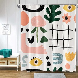 Modern Abstract Minimalist Shower Curtain 72x72 Inch Aesthetic Floral Irregular Shape Line Art Women Bathroom Decor Soft Polyester Waterproof Fabric Shower Curtain with 12 Sturdy Hooks