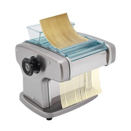 LINISHOP Electric Pasta Maker 135W 110V Stainless Steel Automatic Noodle Machine 9 Gears Thickness Adjustment(0.02-0.2in) Commercial Noodle Dough Pressing Machine w/3 Blades, Silver