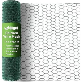 Chicken Wire for Floral Arrangements, Chicken Wire Mesh 13.8 x 98.4 Inches, 0.6 Inch Hexagonal Galvanized PVC Coated Wire Mesh for Protecting Poultry, Plants, Fruits, Vegetables, etc - Green