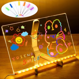 LED Note Board with Colors, Acrylic Dry Erase Board with Light, Glowing Acrylic Message Board, Light up Dry Erase Board with Stand as a Glow Memo LED Letter Board for Office Home School, 11.8"x7.9"