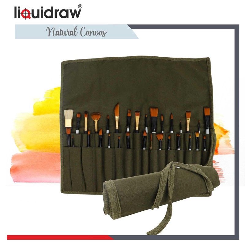 Liquidraw Pinselhalter mit 30 Fächern, aufrollbare Pinseltasche, Aufbewahrungstasche, Make-up-Pinseletui, Grün
