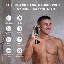 Raccomb Ear Wax Removal Tool, Ear Cleaner Earwax Removal, 4 Pressure Modes Rechargeable Ear Flush, Ear Irrigation Kit, Electric Ear Wax Remover with 10+2 Ear Tips