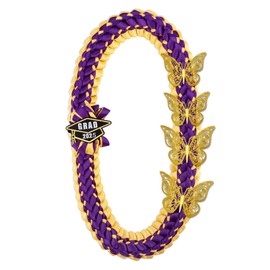 Geegoods Graduation Leis Class of 2025 Graduation Lei with Butterfly Handmade Braided Necklace for High School College Graduation DIY Decor, Purple-Gold