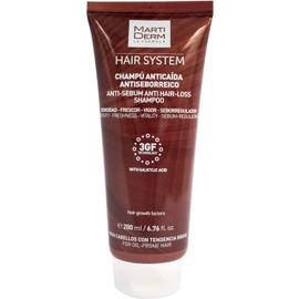 MartiDerm Hair System Champú/Shampoo Anticaída Antiseborreico. Consigue un cabello libre de grasa e impurezas. Factores de crecimiento capilar 3GF + Ácido salicílico. Mejora el anclaje al cuero cabelludo - 200 Ml
