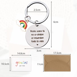 GEBETTER Spanish Keyring Teacher Appreciation Gift with Engraving Women Men Teacher Stainless Steel Key Accessories for Teacher's Day Thanksgiving Graduation Day Christmas Graduation, rainbow