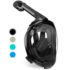 Full Face Snorkel Mask, Diving Mask Premium Innovative Safety Breathing System, 180 Panoramic Foldable Anti Fog Anti Leak Swimming Mask with Detachable Camera Mount for Adults (Black, Large)