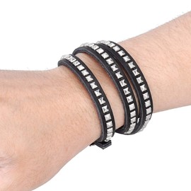 Garosa 2pcs Leather Cuff Bracelet Punk Braided Bracelets Rock Leather Wristbands Men Women Punk Rock Wrap Bracelet Spike Studded Strap Wrap