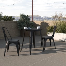 Taylor & Logan Ani Outdoor Dining Table, 23.75" Round All Weather Black Poly Resin Top with Black Steel Base