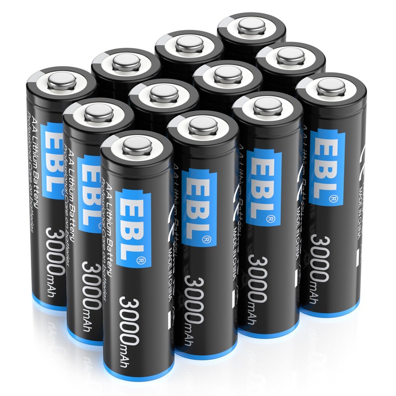 EBL 12Pcs EBL 3000mAh 1.5V AA Lithium Batteries Constant Volt