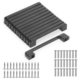 GOTRUST Pack of 12 Furniture Handles, Matte Black, Handles for Kitchen Cabinets, 128 mm Hole Spacing, Kitchen Handles, Modern Cabinet Handles with Screws for Drawer, Furniture, Bathroom, Living Room
